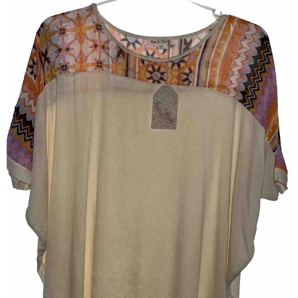 Women’s Dolman Sleeve Top Relax Oversized Size M Colorful Geometric Bohemian